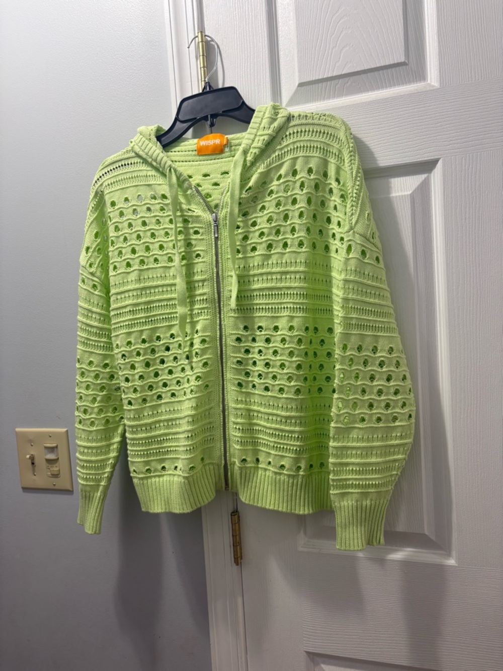 WISPR By Brodie Cashmere Light Lime Green Cotton Open-Knit Zip Hoodie NWOT